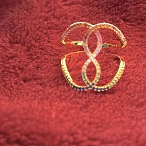 18k Gold tone multi Rainbow crystal  cocktail ring Size 8